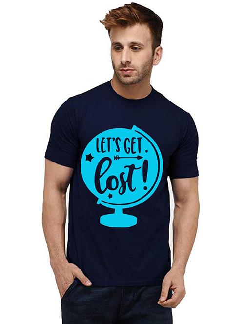 navy blue front printed casual t-shirt - 20984647 - Very Small Image - 1