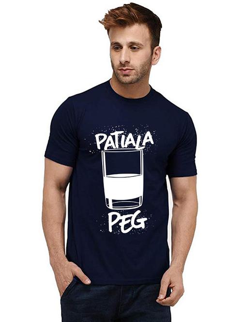 navy blue front printed casual t-shirt - 20984691 - Very Small Image - 1
