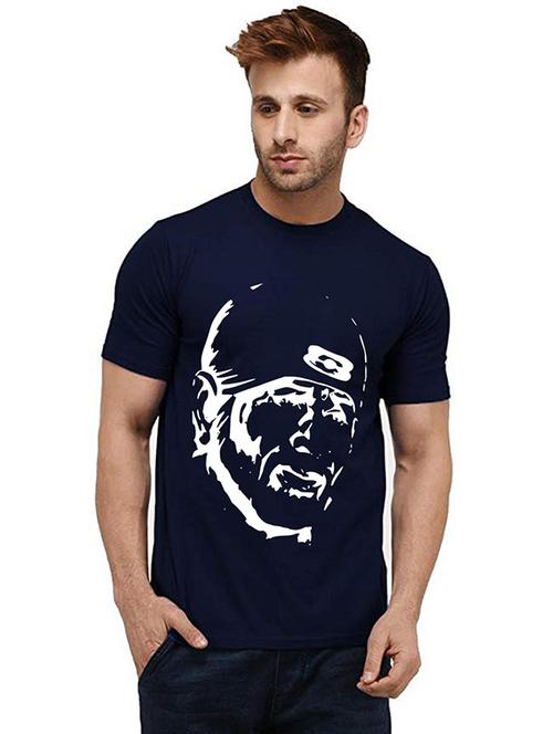navy blue cotton front print tshirt - 20984740 - Very Small Image - 1