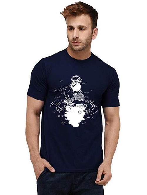 navy blue front printed casual t-shirt - 20984778 - Very Small Image - 1