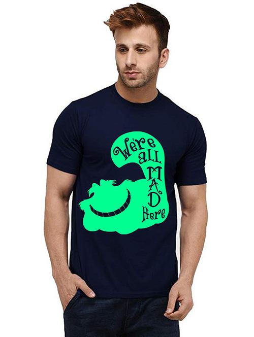 navy blue front printed casual t-shirt - 20984813 - Very Small Image - 1