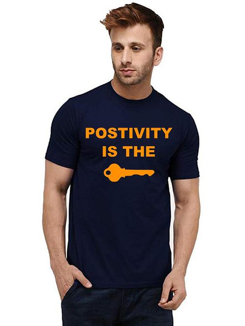 navy blue front printed casual t-shirt - 20984845 - Very Small Image - 1
