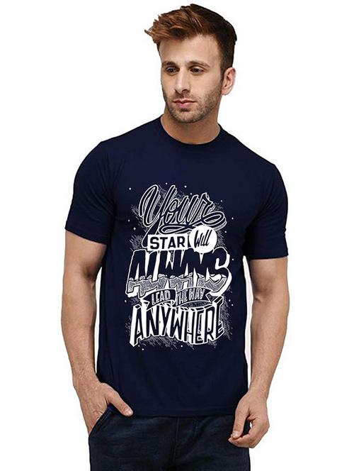 navy blue cotton front print tshirt - 20984910 - Very Small Image - 1