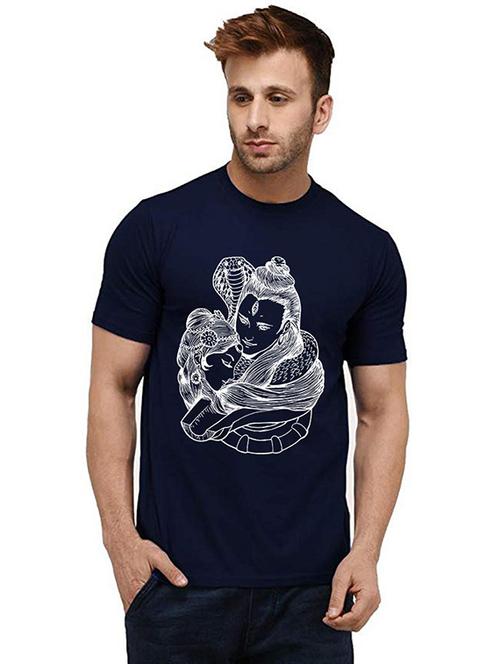 navy blue front printed casual t-shirt - 20984939 - Very Small Image - 1