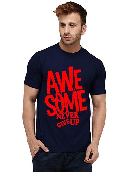 navy blue front printed casual t-shirt - 20984950 - Very Small Image - 1