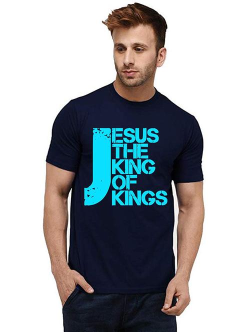 navy blue cotton front print tshirt - 20984963 - Very Small Image - 1