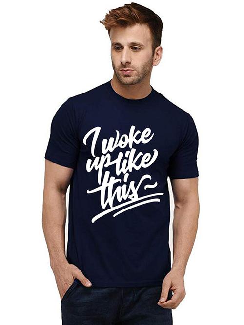 navy blue cotton front print tshirt - 20985092 - Very Small Image - 1