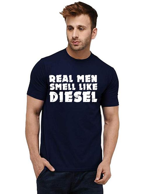 navy blue cotton front print tshirt - 20985095 - Very Small Image - 1