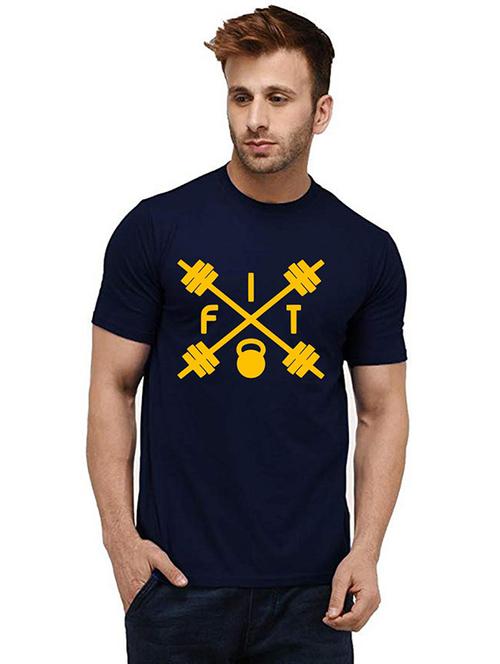 navy blue cotton front print tshirt - 20985098 - Very Small Image - 1