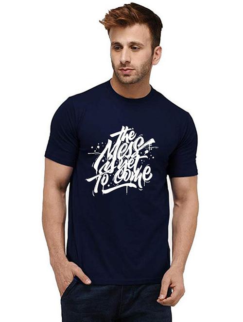 navy blue cotton front print tshirt - 20985101 - Very Small Image - 1