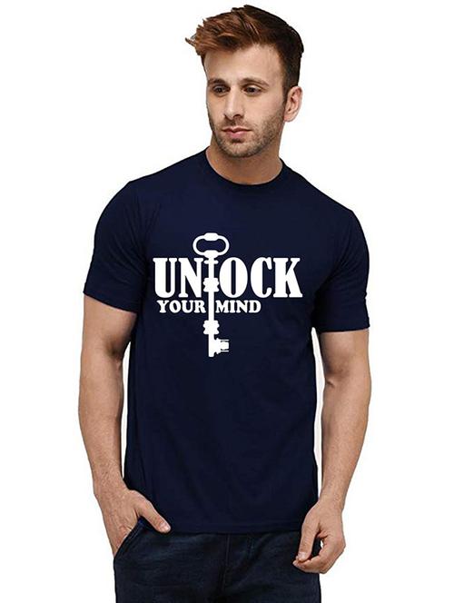 navy blue cotton front print tshirt - 20985103 - Very Small Image - 1
