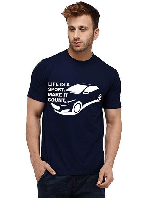 navy blue cotton front print tshirt - 20985121 - Very Small Image - 1