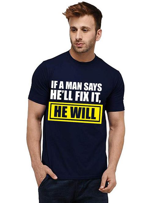 men round neck front print t-shirt - 20985125 - Very Small Image - 1