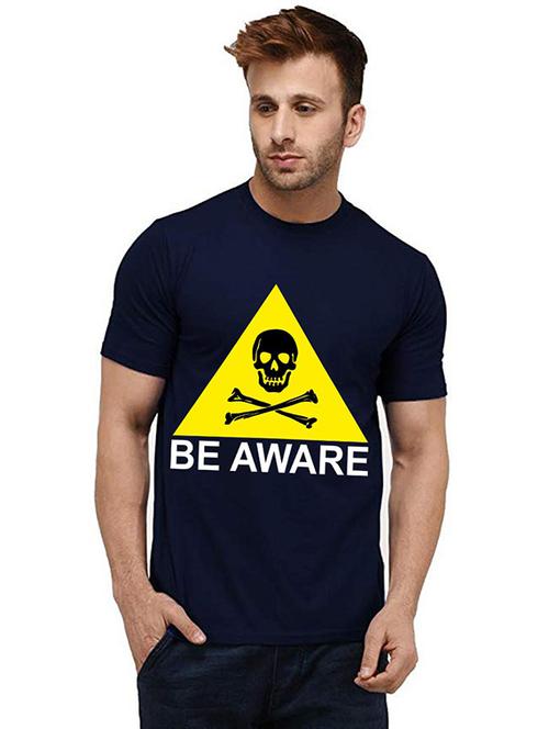navy blue cotton front print tshirt - 20985137 - Very Small Image - 1
