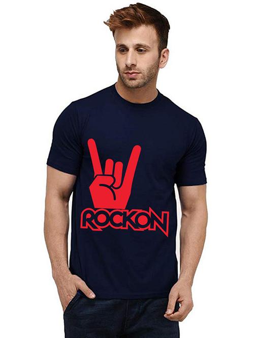 navy blue cotton front print tshirt - 20985139 - Very Small Image - 1