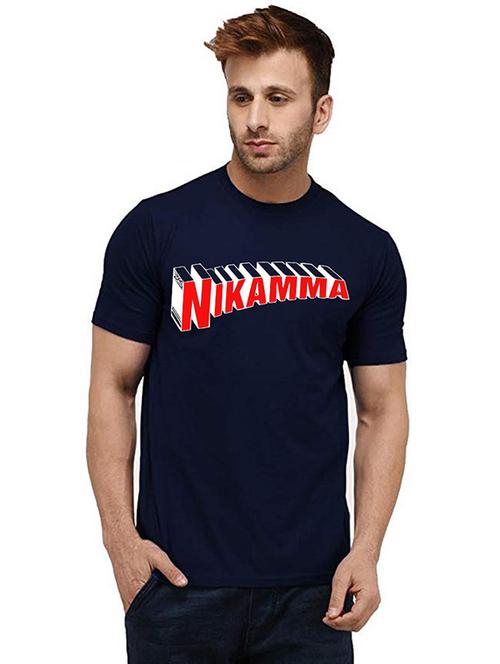 navy blue front printed casual t-shirt - 20985228 - Very Small Image - 1