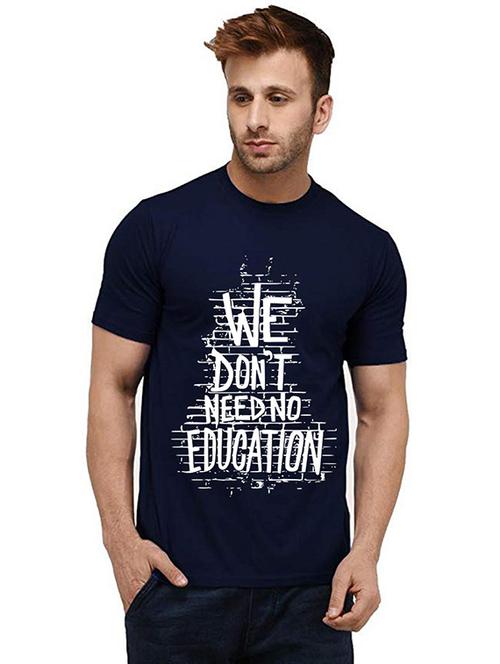 navy blue front printed casual t-shirt - 20985260 - Very Small Image - 1