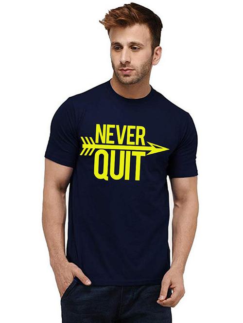 navy blue front printed casual t-shirt - 20985326 - Very Small Image - 1