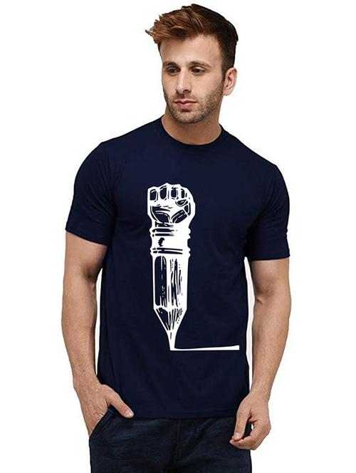 men round neck front print cotton t-shirt - 20985346 - Very Small Image - 1