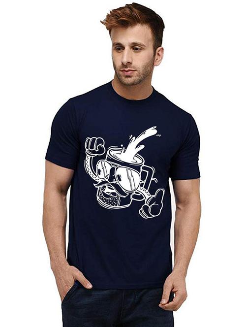 navy blue front printed casual t-shirt - 20985347 - Very Small Image - 1