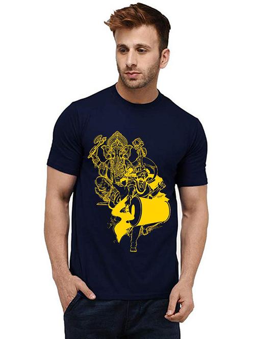 navy blue front printed casual t-shirt - 20985360 - Very Small Image - 1