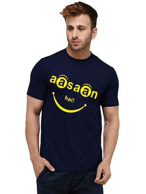 navy blue front printed casual t-shirt - 20985380 - Very Small Image - 1