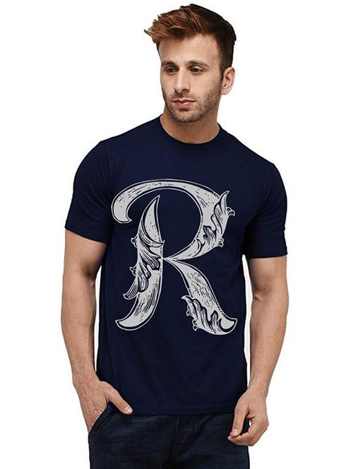 navy blue front printed casual t-shirt - 20985386 - Very Small Image - 1