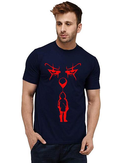 navy blue front printed casual t-shirt - 20985405 - Very Small Image - 1