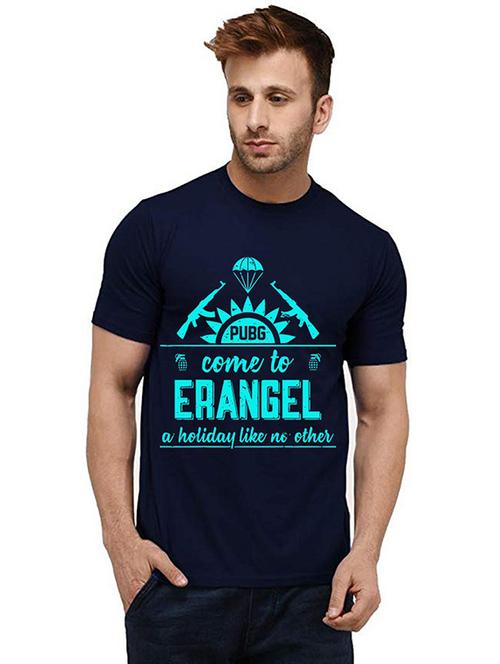 navy blue front printed casual t-shirt - 20985415 - Very Small Image - 1
