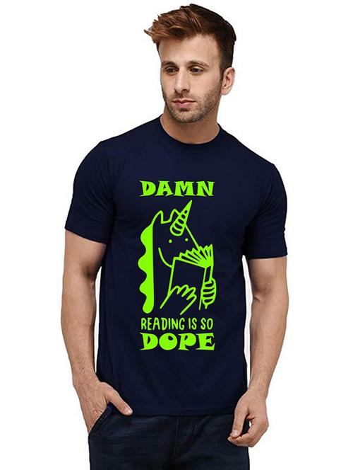 navy blue front printed casual t-shirt - 20985428 - Very Small Image - 1