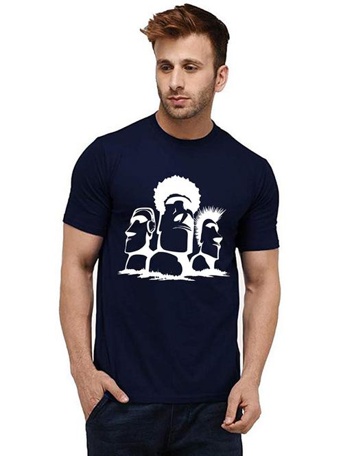 navy blue front printed casual t-shirt - 20985461 - Very Small Image - 1
