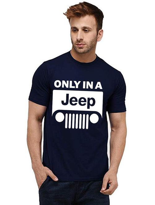 navy blue front printed casual t-shirt - 20985467 - Very Small Image - 1