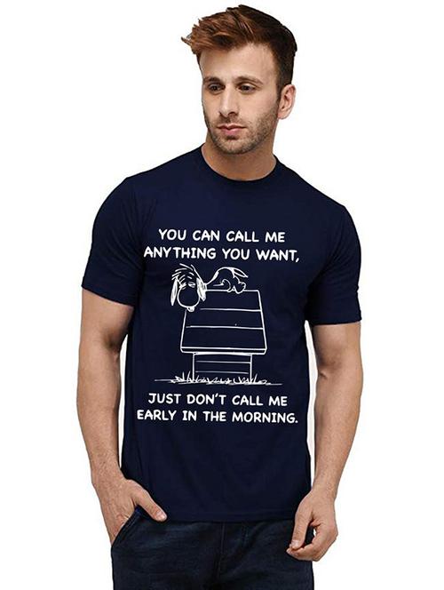 navy blue front printed casual t-shirt - 20985475 - Very Small Image - 1