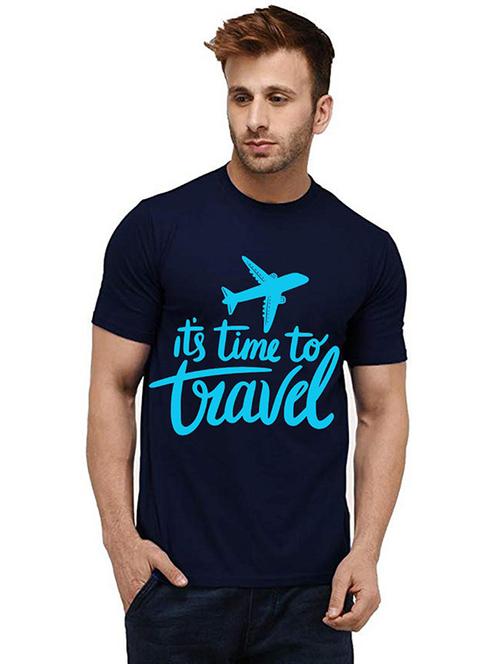 navy blue front printed casual t-shirt - 20985499 - Very Small Image - 1
