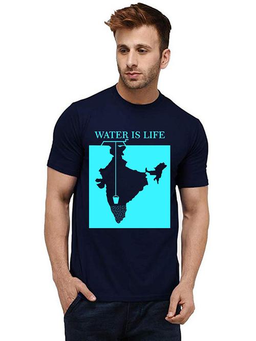 navy blue front printed casual t-shirt - 20985600 - Very Small Image - 1