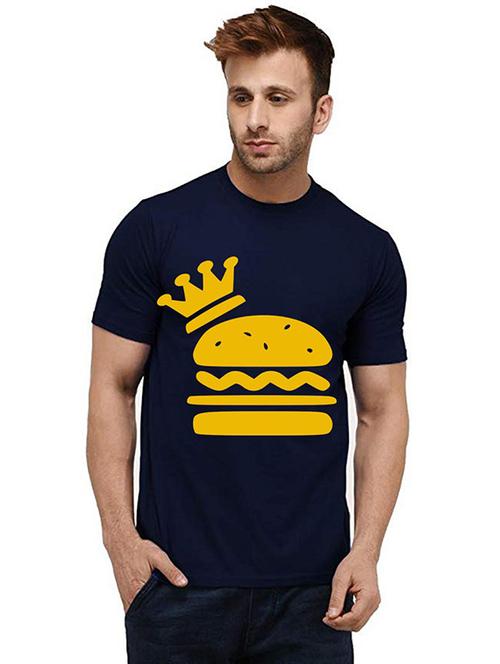 navy blue front printed casual t-shirt - 20985648 - Very Small Image - 1