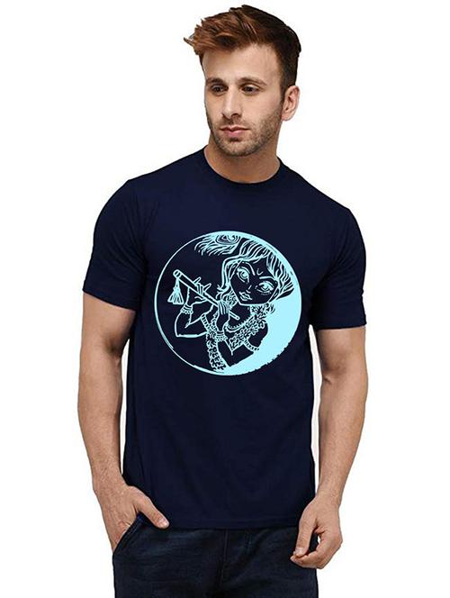 navy blue front printed casual t-shirt - 20985692 - Very Small Image - 1
