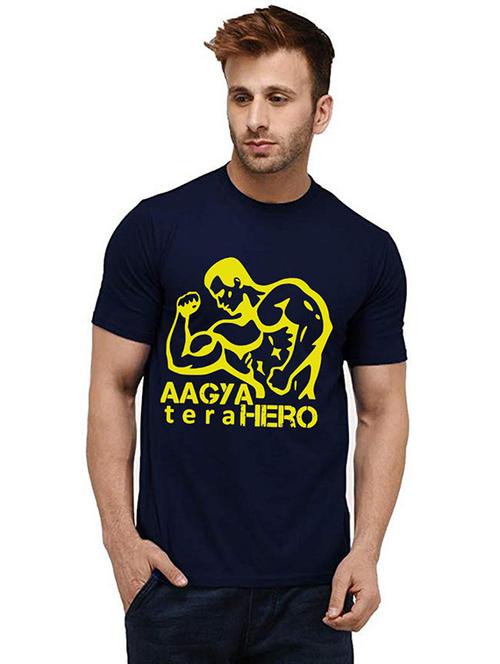 navy blue front printed casual t-shirt - 20985717 - Very Small Image - 1