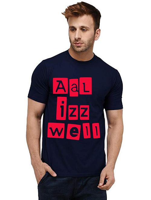 navy blue front printed casual t-shirt - 20985723 - Very Small Image - 1