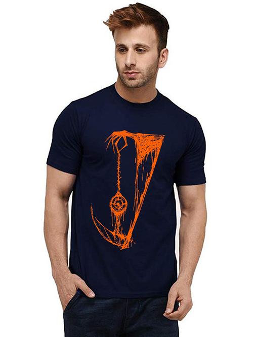 navy blue front printed casual t-shirt - 20985741 - Very Small Image - 1