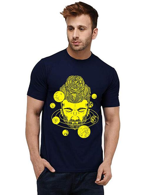 navy blue front printed casual t-shirt - 20985750 - Very Small Image - 1