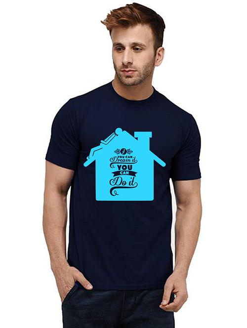 navy blue front printed casual t-shirt - 20985761 - Very Small Image - 1
