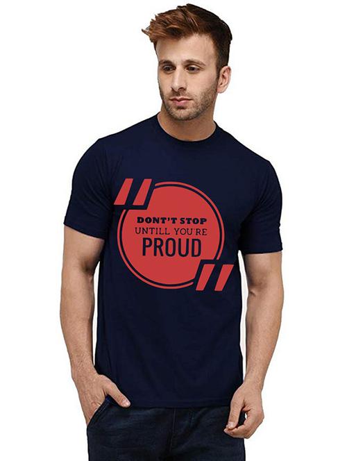 navy blue front printed casual t-shirt - 20985807 - Very Small Image - 1