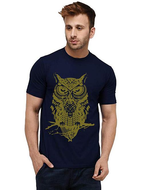 navy blue cotton front print tshirt - 20985814 - Very Small Image - 1