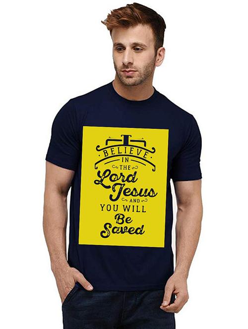 men round neck front print cotton t-shirt - 20985912 - Very Small Image - 1