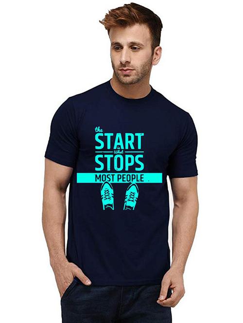 navy blue cotton front print tshirt - 20985924 - Very Small Image - 1