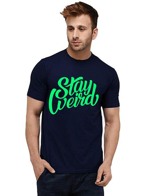 navy blue front printed casual t-shirt - 20985926 - Very Small Image - 1
