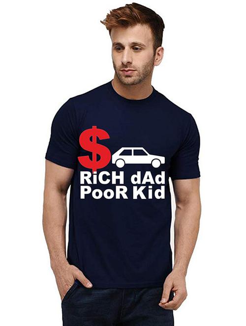 navy blue front printed casual t-shirt - 20985958 - Very Small Image - 1