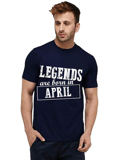 navy blue cotton front print tshirt - 20986045 - Very Small Image - 1