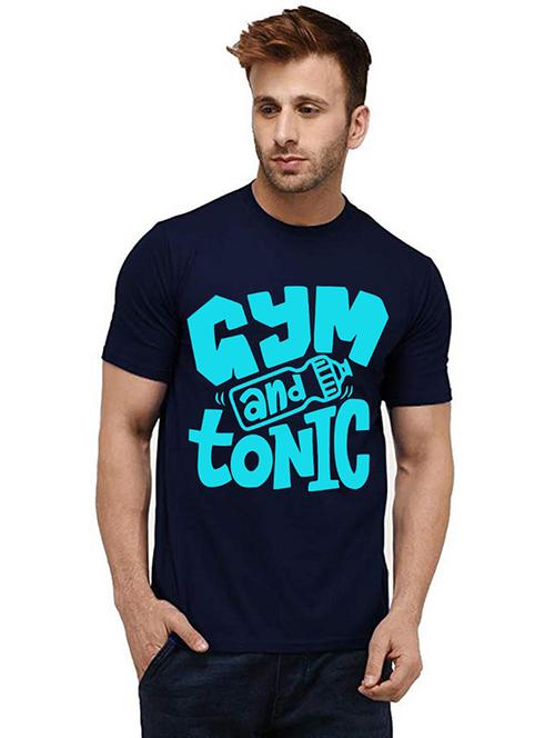 navy blue front printed casual t-shirt - 20986075 - Very Small Image - 1